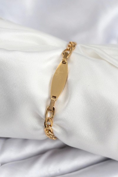 Epilons سوار نسائي من الفولاذ 316L بلون ذهبي بيضاوي مناسب للكتابة