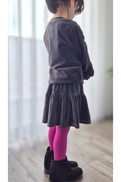 My Baby's World Girl's Suit with Glittery Stars and Dark Gray Velvet Skirt (2-8 Years Old)