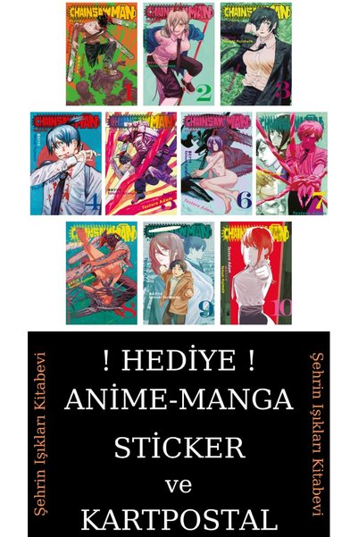 Gerekli Şeyler Yayıncılık Chainsaw Man 1-2-3-4-5-6-7-8-9-10 Manga Seti (10 KİTAP) / Anime-Manga Sticker ve Kartpostal