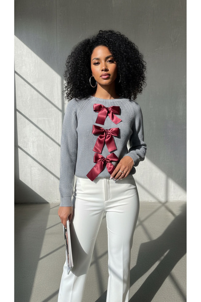 NİLZA Crew Neck Bow Ribbon Detailed Knitwear Women's Sweater