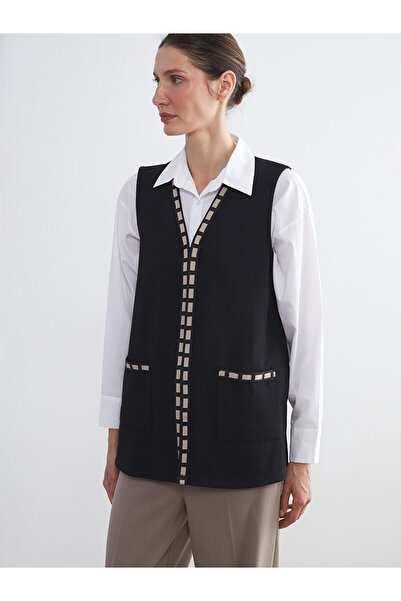 LC Waikiki Black V-Neck Embroidered Women's Vest