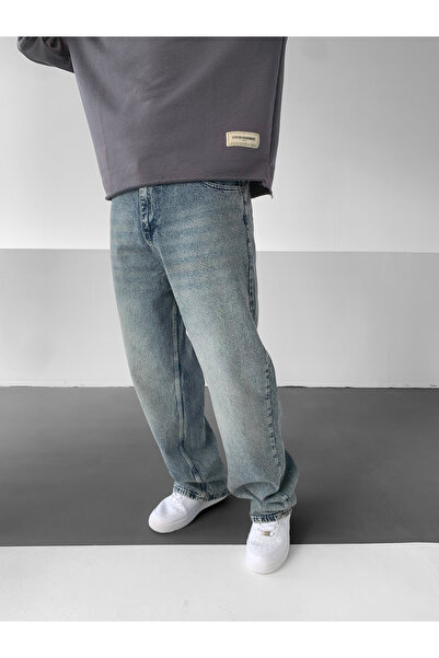NO1 KONSEPT Mavi Vintage Yıkamalı Baggy Jean Pantolon