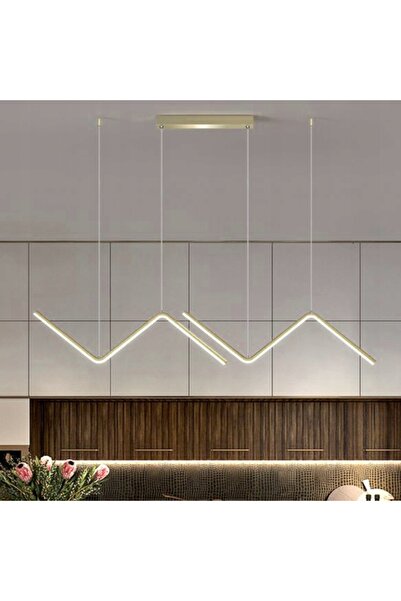 Other Modern Gold Zigzag Ceiling Pendant Light with Integrated LED, Island Light