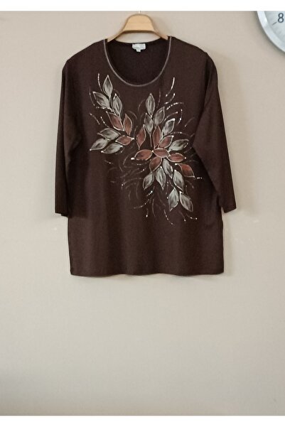 MAXLEVEL MODA Stone and Print Detail Large Size Women's Blouse