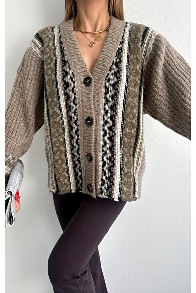 fujya Jacquard Pattern Oversize Trend Knitwear Cardigan