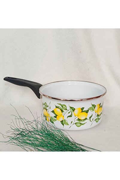 EBRULİEMAYE وعاء صلصة من الإيناميل بتصميم الليمون سعة 2 لتر قطر 19 سم مع مقبض أسود