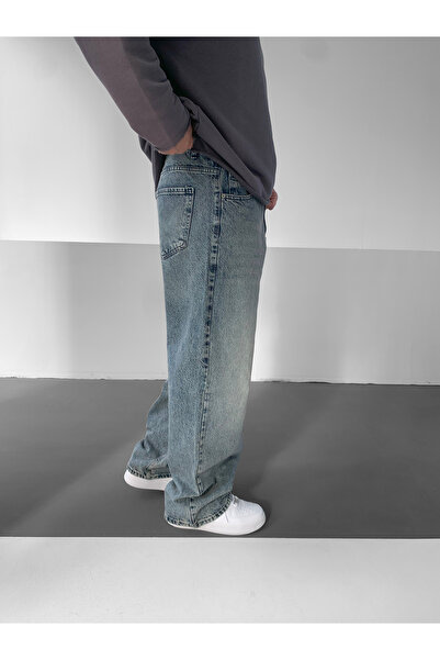 NO1 KONSEPT Mavi Vintage Yıkamalı Baggy Jean Pantolon