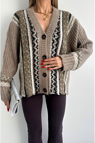 fujya Jacquard Pattern Oversize Trend Knitwear Cardigan