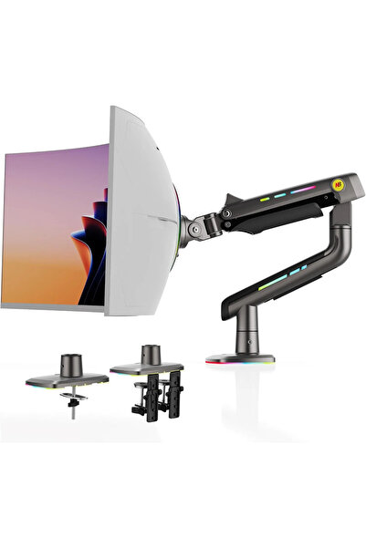 NB ERGONOMIC ذراع شاشة ألعاب | زنبرك غازي | دوران 360 درجة | RGB | مناسب لمقاس 32-60 بوصة | حتى 20 كجم | أسود