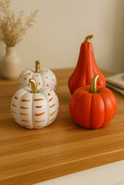 APJ STORE SINCE 2020 Dekoratif Balkabağı Seti 4 Parça Konsept Hediye, Minimalist, 5 x 7 cm Plastik Vegan