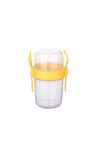 ÇERÇİCİ Double Chamber - Portable Muesli with Fork and Spoon - Snack Container 500 Ml