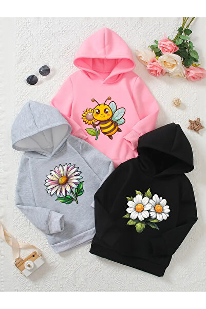 MORNİNG KİDS سترة رياضية للفتيات مكونة من 3 قطع بقلنسوة مطبوعة عليها نحلة وزه...