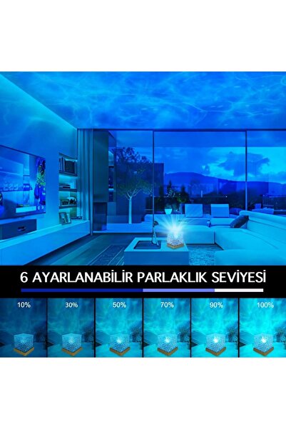 HyMark Kristal Kuzey Işıkları Okyanus Dalgası 16 Renk Dahili Pil Gece Lambası Kumandalı Dokunmatik