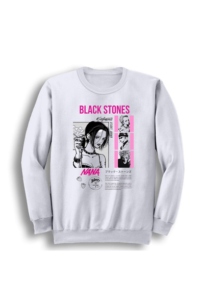 fame-stoned Black Stones Nana Printed Unisex 100% Cotton White Crew Neck Sweatshirt
