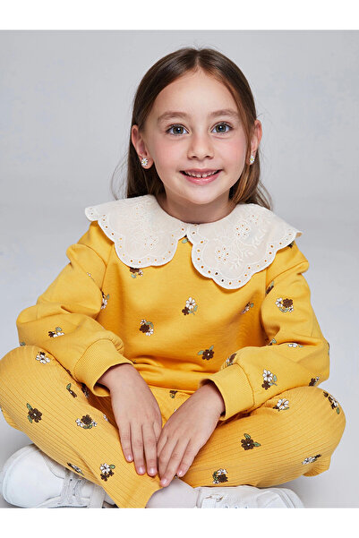 LC Waikiki Lcw Kids Sari Bebe Collar Floral Printed Girls' Sweatshirt