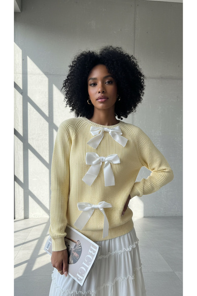 NİLZA Crew Neck Bow Ribbon Detailed Knitwear Women's Sweater