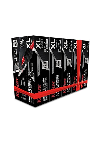 KAFEM Prof Dia Ekstra Kalın Siyah Nitril Eldiven Elmas Dokulu XL 50 Adet x 5 ...