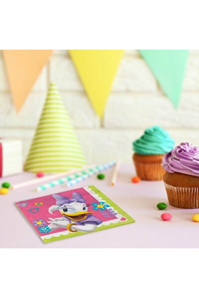 SHOPIENS Set 16 Bucati Servetele Masa 2 Straturi Petrecere Copii Minnie & Daisy Fucsia Verde 33x33cm