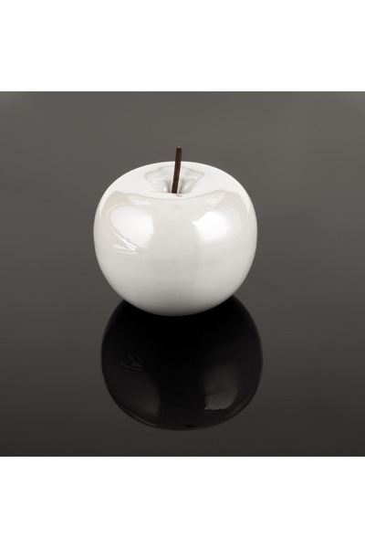SHOPIENS Decorative Table Apple Shopiens®, Pearl White Ceramic, Glossy Texture, Brown Stem, 11.5 x 10 cm