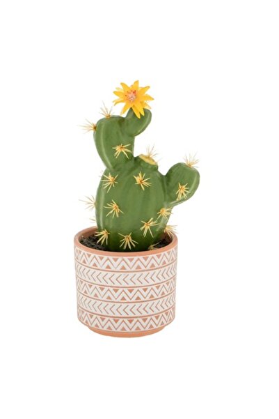 SHOPIENS Ghiveci decorativ ceramic Shopiens® cu cactus și floare galbenă, 27 cm