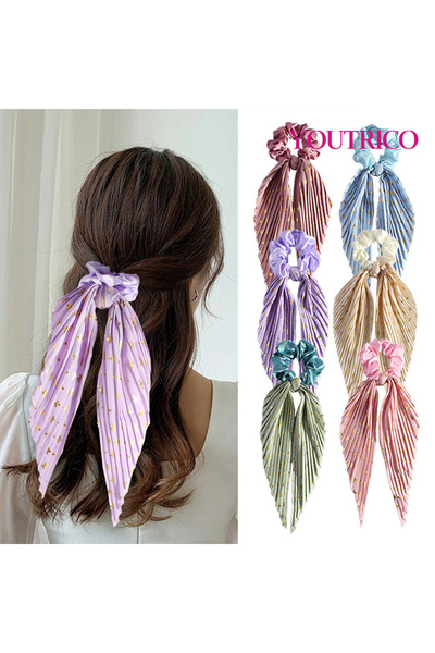 Youtrico 1pc Ribbon hair tie, hairstyle fix, handmade creased ribbon, multiple color options,pink
