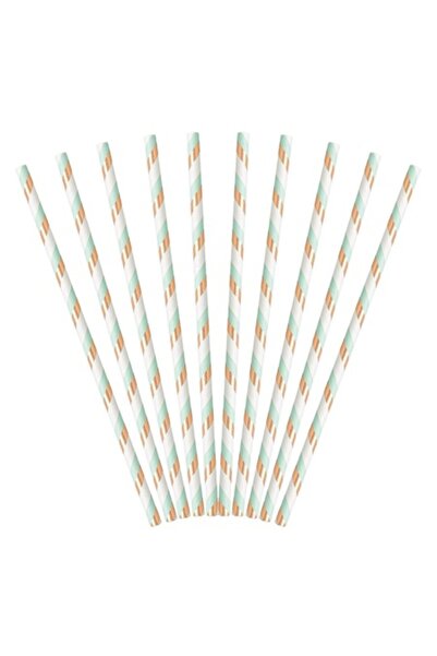 SHOPIENS Set 20 de paie din carton Shopiens®, bleu ciel cu detalii din folie de aur roz Summer Illusion, 6 x