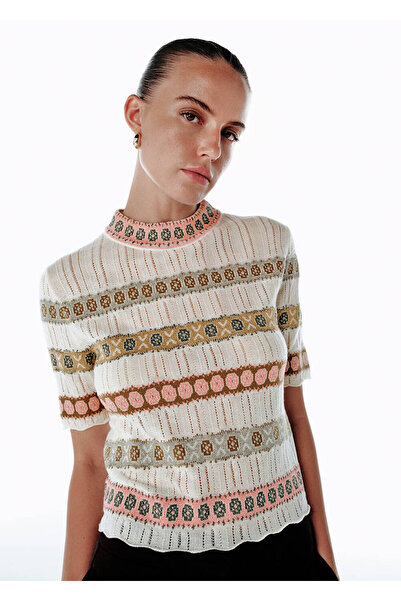 Knitss Merino Wool Blend Crop Knit Top Ecru