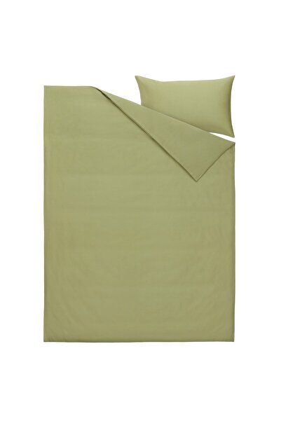 IKEA BJÖRKAL Duvet cover and pillowcase, beige/green, 150 x 200/50 x 80 cm