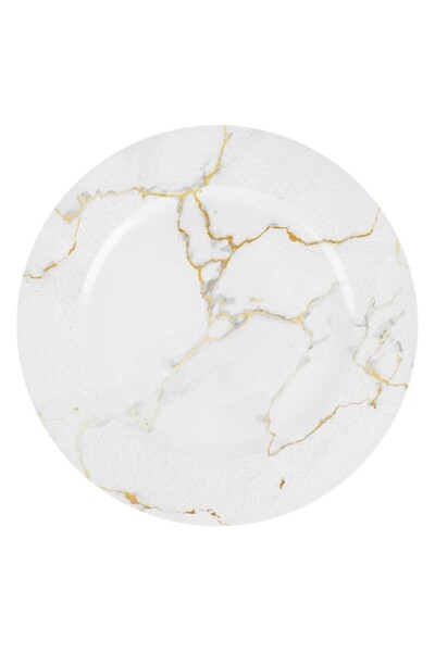 SHOPIENS Round plastic plate Shopiens®, white with marble pattern, 33 cm