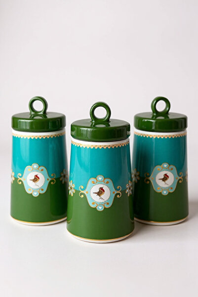Yumuk Shop 3-Piece Luxury Bird Green Soho Vacuum Jar Set