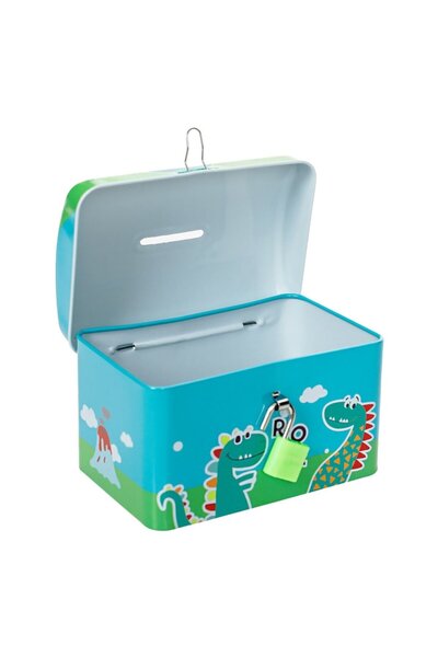 SHOPIENS Metal Piggy Bank for Kids Shopiens® with Lock, Dinosaur Shaped, 12.5 x 8 x 7.5 cm