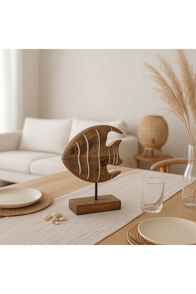 SHOPIENS Decoratiune De Masa Peste Din Lemn Pe Suport 26x22x5cm Pentru Ambient Nautic Sau Rustic