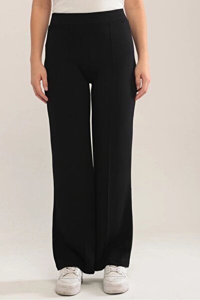 Bestenur Ahves Striped Spanish Leg Trousers 1590 - Black