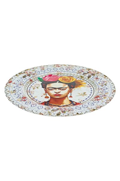 SHOPIENS Round Decorative Plastic Tray Shopiens®, Colored with Frida Kahlo Pattern, 33 cm