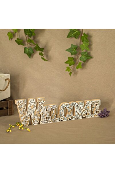 SHOPIENS Wooden Table Decoration Welcome Shopiens® with Butterflies and White Flowers
