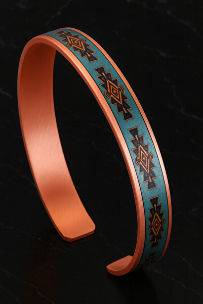 OSMANLI GÜMÜŞ Women's Copper Bracelet Ring Set - Lux Model Special Edition Metal Box and Quartz Stone