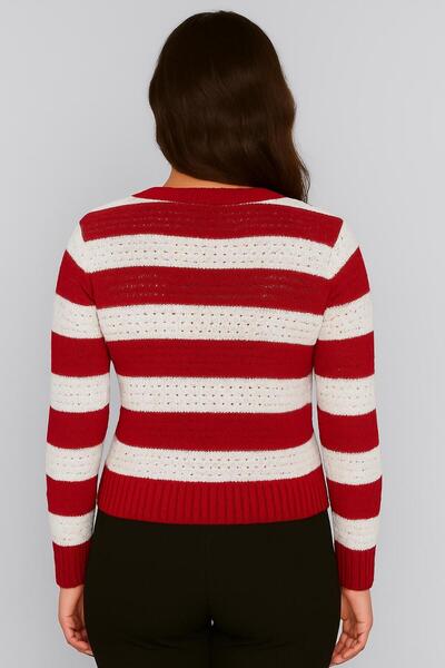 Sfg Life Moda Women's Buttoned Front and Double-Colored Knitwear Cardigan