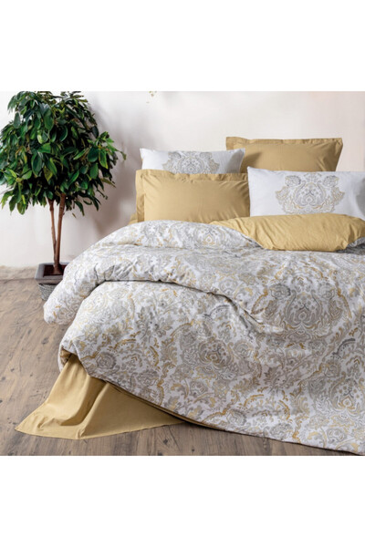 Cotton Box Bedding set 129CTN4458,100%cotton,4pc,Duvet 200x220,Sheet240x260,Pillow50x70,Gray/mustard