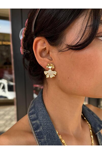 neslyaccessories Zirkon Taşlı Yaprak Küpe