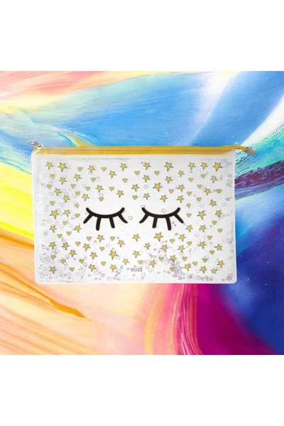 Behind party store ملف VUKİ A4 شفاف بسحاب، بتصميم رموش لامعة ومائية