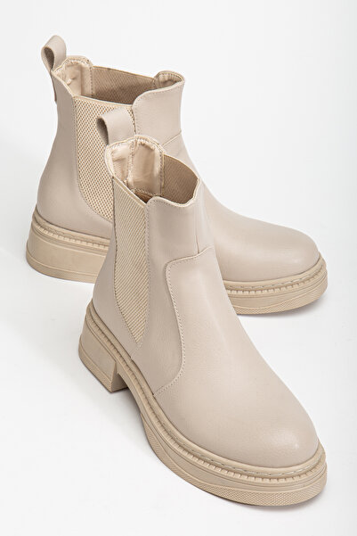 RİSSOLİ Γυναικείες μπότες casual με ελαστικό πλάι σε μπεζ χρώμα