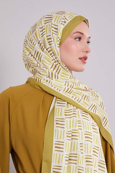 Levidor Yağ Yeşili Kare Çizgi Desen Club Şal