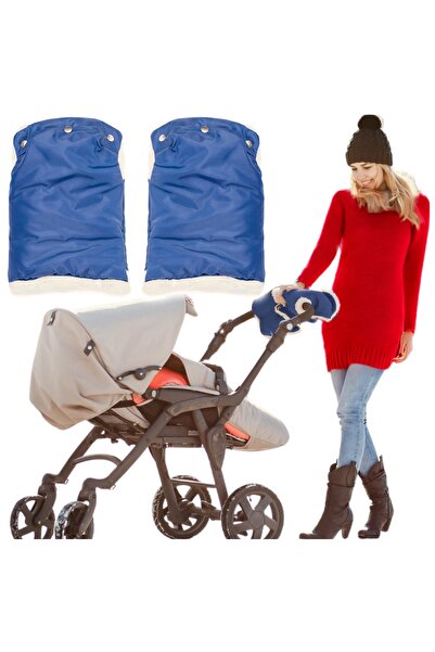 Other Baby Stroller Muff Warmer Gloves, Winter Fur Sled, Navy Blue
