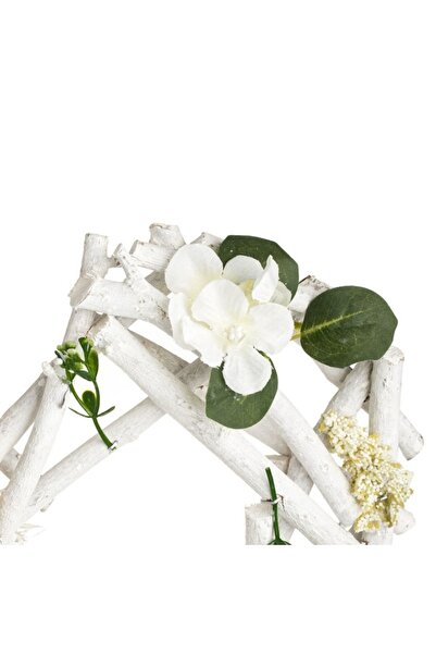 SHOPIENS Hanging Decorative Wooden Heart White with Flowers Butterfly and Leaves 40x5x40cm