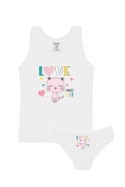 Öts Girl's Undershirt Panties Lycra White Cat (96% Cotton - 4% Elastane)