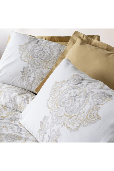 Cotton Box Bedding set 129CTN4458,100%cotton,4pc,Duvet 200x220,Sheet240x260,Pillow50x70,Gray/mustard