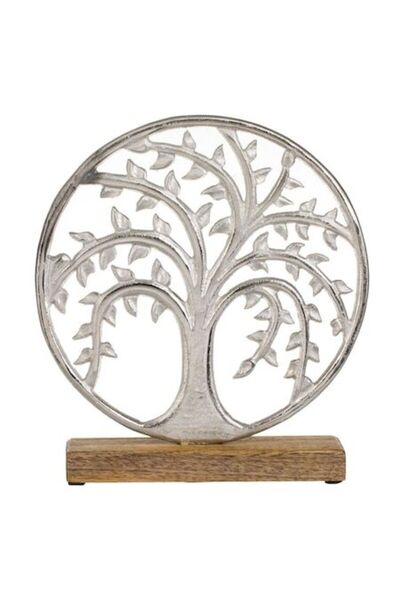 SHOPIENS Decoratiune de Masa cu Baza din Lemn si Pomul Vietii Rotund 24x5x26.5cm