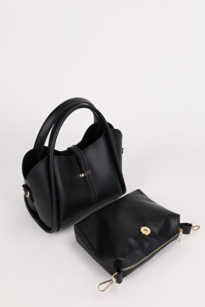 NOTHING Women's Black Burgundy Three-Compartment Design 2-Piece Hand and Shoulder Bag with Detachable Makeup Bag Roma