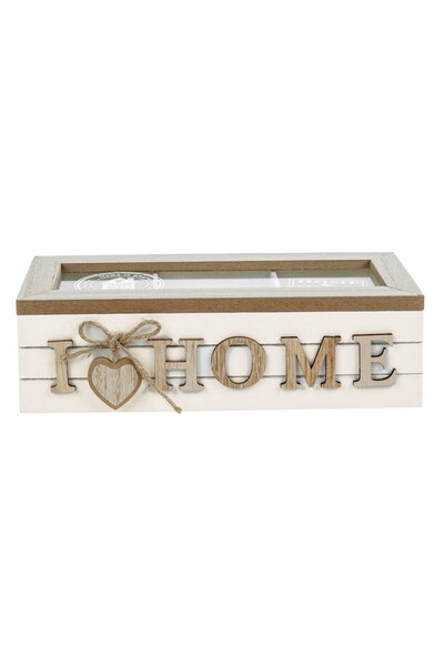 SHOPIENS Wooden Storage Box 'I Love Home' Shopiens, Glass Windows, 24x10x7 cm
