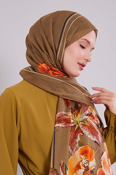 Levidor Khaki Rose Pattern Cotton Shawl